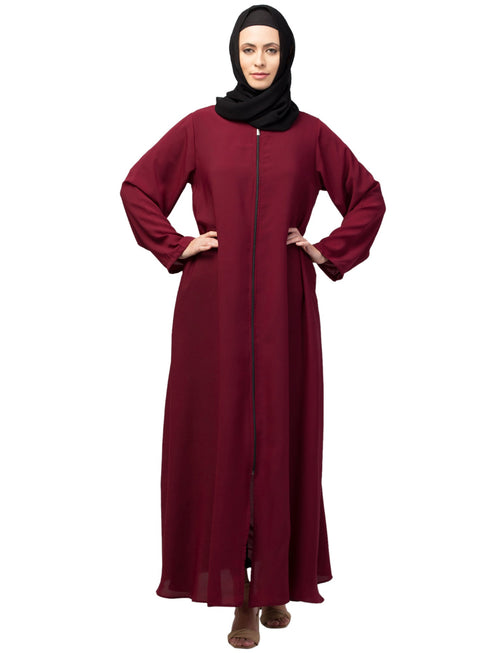 Muslimah Basic Abaya with Zipper for Everyday Life In the Color Maroon